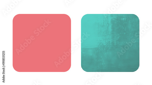 Modern abstract background, vibrant coral and teal rounded squares with halftone dot pattern for digital design, halftone, abstract, background