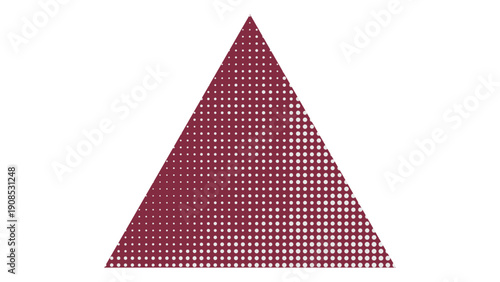 Dithered red triangle, modern digital art, abstract geometric shape with halftone pixel effect for contemporary design elements and backgrounds, dithered, halftone, geometric