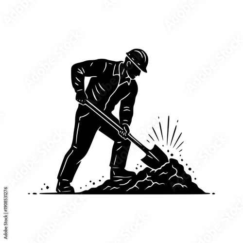 Construction Worker Silhouette Digging with Shovel Illustration