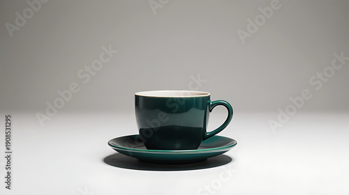 green ceramic cup of coffee and saucer isolated