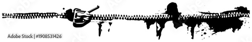 Detailed black ink illustration of an open clothing zipper fastener