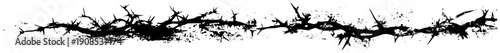 Horizontal grunge illustration of sharp barbed wire fence spikes