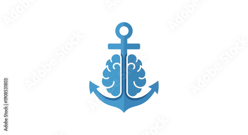 Blue Anchor Symbol Nautical Icon.