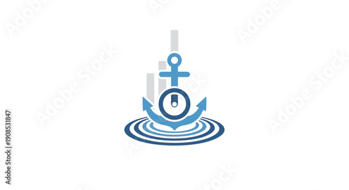 Blue Anchor With Lock Icon Symbol.