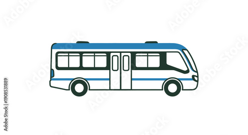 Blue and white city transit bus.