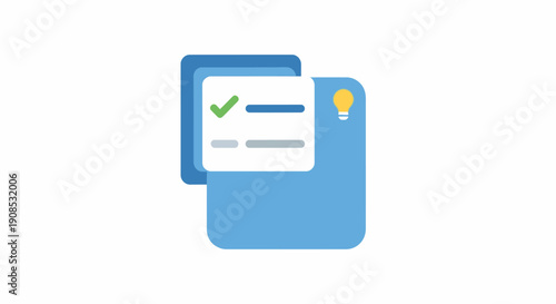 Blue checklist document icon graphic.