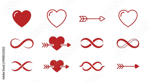 A collection of red heart shapes infinity symbols and arrows representing love and endless affection high quality professional detailed