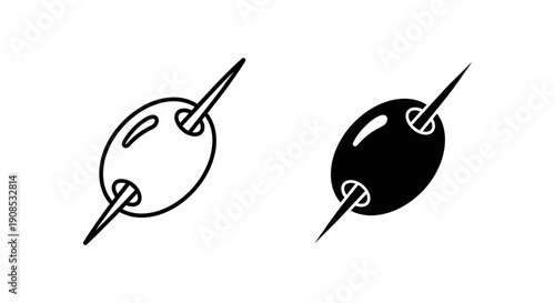 Simple Olive on Skewer Icon, Perfect for Cocktail Menus, Appetizer Illustrations, and Restaurant Branding.
