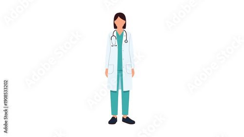 Doctor Illustration: Medical Staff In Lab Coat With Stethoscope - Flat Design