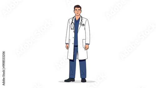 Doctor Illustration: Professional Healthcare Worker in Lab Coat with Stethoscope