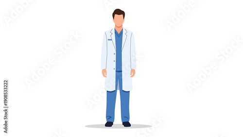 Doctor in White Lab Coat and Blue Scrub Uniform, Professional Medical Illustration