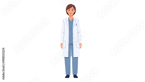 Doctor Illustration, Female Healthcare Professional in Lab Coat, Isolated on White