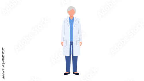 Elderly Doctor Wearing Lab Coat and Blue Scrub Uniform, Healthcare Professional