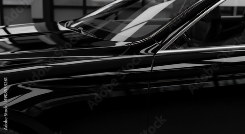 Sleek Black Cars Exterior A Detailed Monochrome Study of Automotive Design.