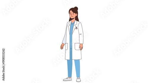 Female Doctor Flat Illustration with Stethoscope, Medical Team Concept