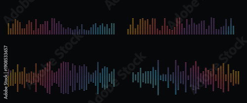 Multicolored sound wave patterns on black background