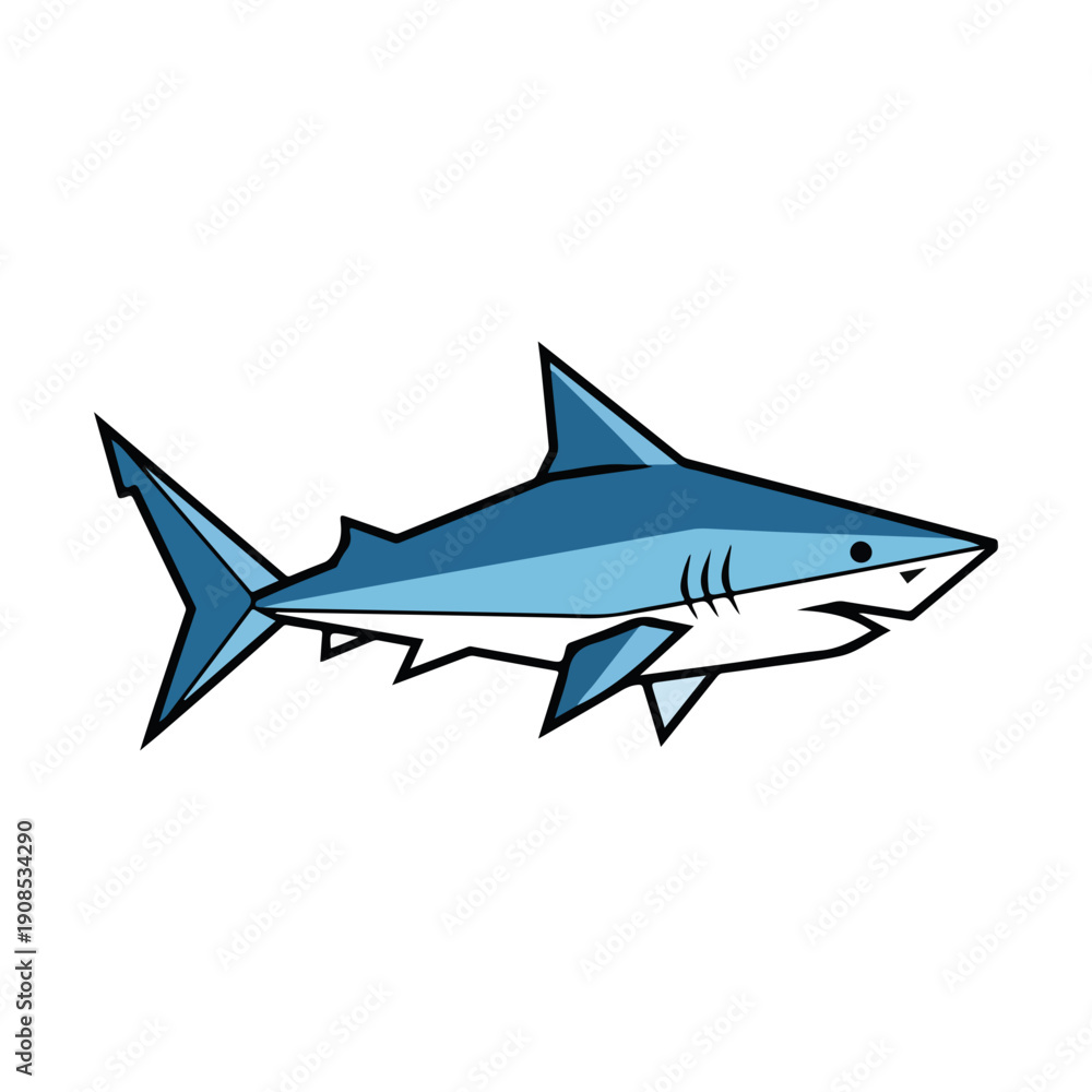 Fototapeta premium Cartoon Blue Shark Vector Illustration Simple Mascot Design