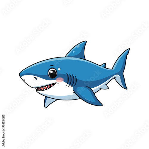 Cute cartoon shark character isolated