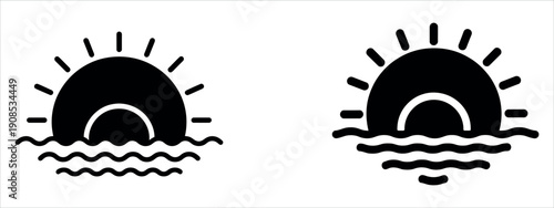 Stunning sunset over ocean waves graphic vector illustration.