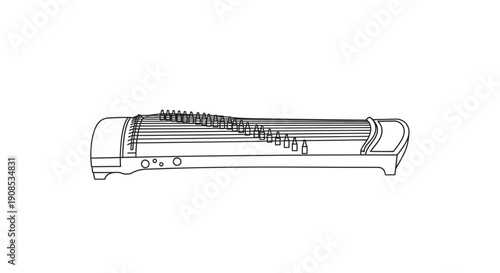 Traditional Chinese Guzheng Plucked String Instrument Line Art on Isolated White Background