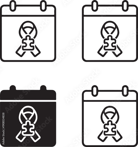 Awareness Ribbon Calendar: Calendar icons displaying an awareness ribbon symbolizing support and advocacy for various causes, highlighting the importance of raising awareness.