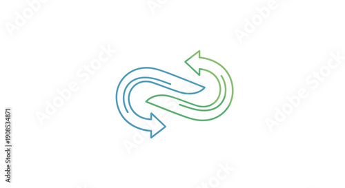 Colorful gradient infinity loop with arrows, representing recycling and continuous flow, isolated white background.