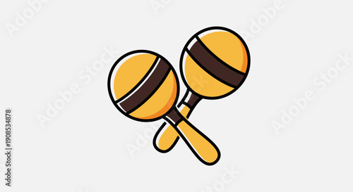 Two yellow maracas musical instruments, cartoon style, festive percussion, in bright studio.