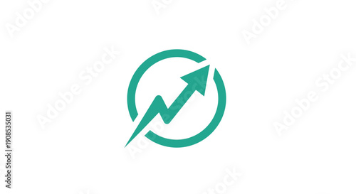 Green Upward Growth Arrow in Circle for Business Success on Isolated White Background