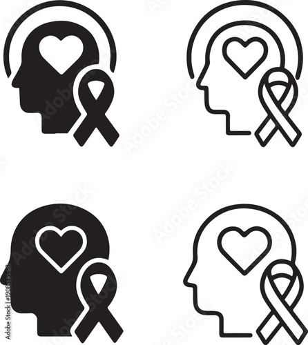 Empathy and Awareness: Conceptual illustration depicting the intersection of care, emotional intelligence, and disease awareness through the symbolic heart and ribbon within the human mind.