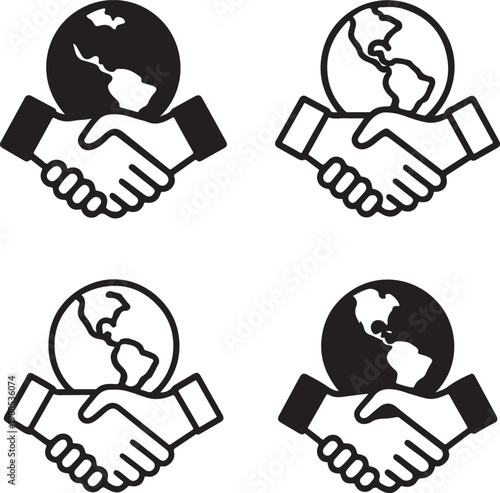 Global Unity Handshake: A graphic representation of a global handshake symbolizing international cooperation, partnership, and unity
