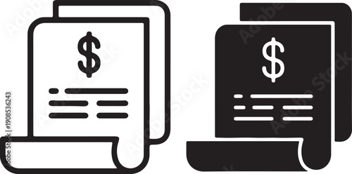 Document icon featuring a dollar sign and text lines representing a financial report or invoice