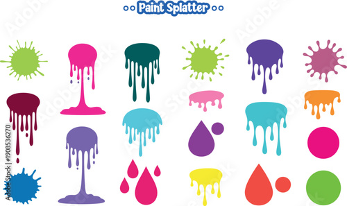 Paint Splatter, Colorful paint splashes, Modern Fluid Paint Splatter and Droplet Shapes with Smooth Liquid Transitions and Artistic Ink Spills for Contemporary Graphic Art and Vibrant Minimalist