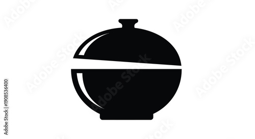 Black silhouette of a divided serving dish with a lid silhouette