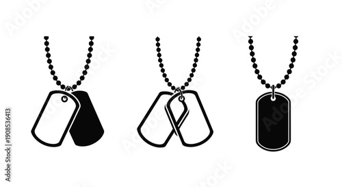 Three black dog tags displayed in a simple graphic silhouette