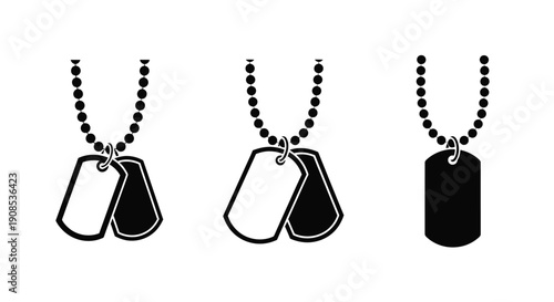 Three dog tags in varying styles a striking black silhouette