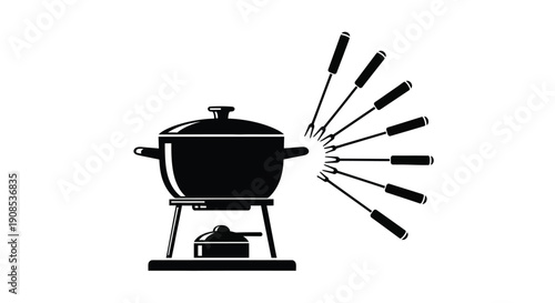 Fondue pot with skewers displayed as a black silhouette