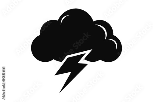 cloud with lightning bolt line art silhouette vector illustration