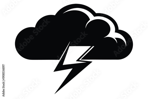 cloud with lightning bolt line art silhouette vector illustration