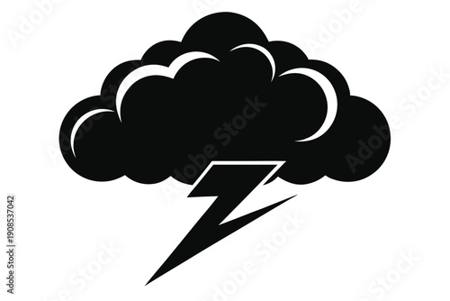cloud with lightning bolt line art silhouette vector illustration