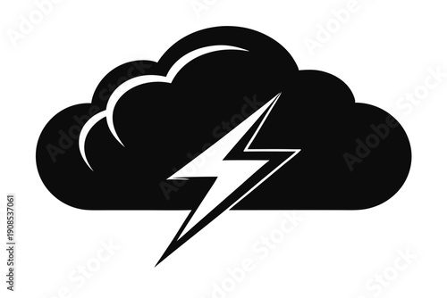 cloud with lightning bolt line art silhouette vector illustration