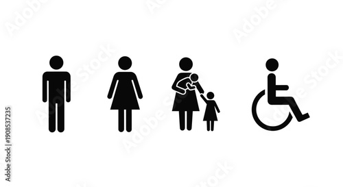 Accessibility symbols representing people family and disability silhouette
