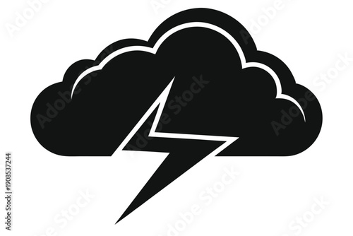 cloud with lightning bolt line art silhouette vector illustration