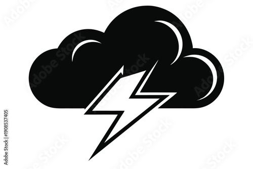cloud with lightning bolt line art silhouette vector illustration