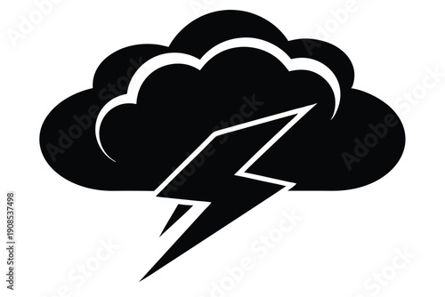 cloud with lightning bolt line art silhouette vector illustration