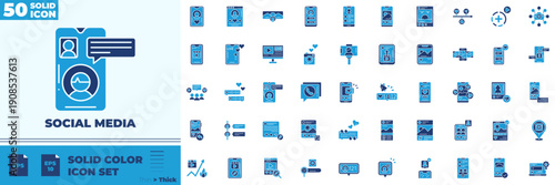 Social Media Solid Color Editable Icons set