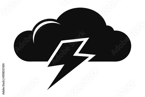 cloud with lightning bolt line art silhouette vector illustration