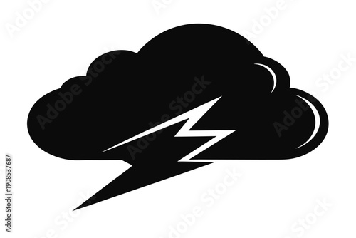 cloud with lightning bolt line art silhouette vector illustration