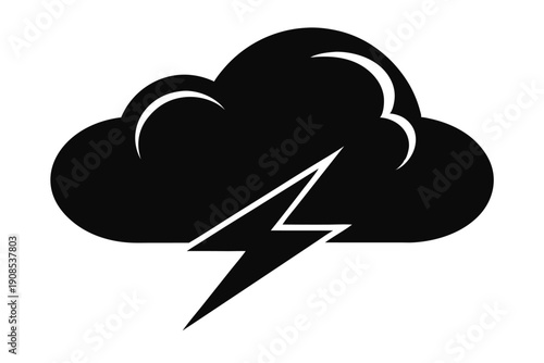cloud with lightning bolt line art silhouette vector illustration