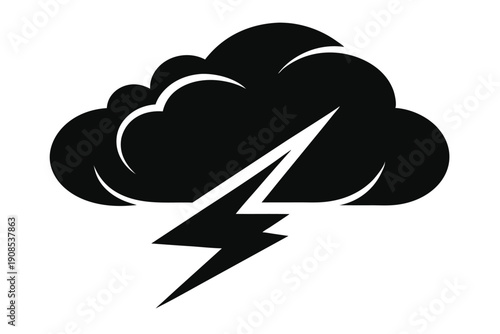 cloud with lightning bolt line art silhouette vector illustration
