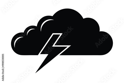 cloud with lightning bolt line art silhouette vector illustration